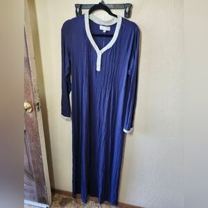 Navy Long Sleeve Maxi Dress with White Trim